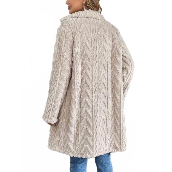 NEW MISS SPARKLING houndstooth pattern fleece coat in cream - Picture 2 of 2